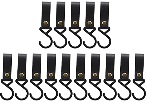 Topiky 15 Stück Leder-S-Haken, Campinghaken, Kleiderbügel, Kinderwagenhaken, Lederhaken für Mantel, Handtuch, Küche, Badezimmer, Hochfeste Tragbare S-Regalhaken für Küche, Werkstatt, (Schwarz)