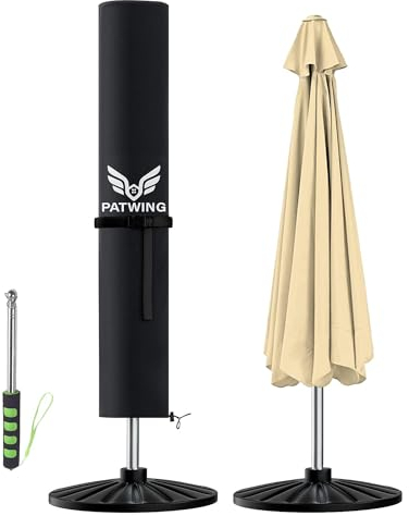 PATWING Funda Protectora para Sombrilla,Funda Sombrilla Jardin Impermeable,Jardin Impermeable,Resistente 600D Oxford,Parasol Cover Patiode Parasol (Negro, 240*57*57/57cm)