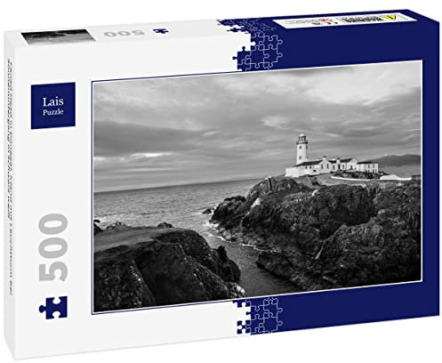 Lais Puzzle Fanad Head in Donegal, Ireland with lighthouse at sunset in black and white 500 pieces