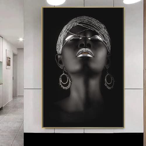 Wandbilder Wohnzimmer Schwarz Goldene Frau Abstrakte Kunst Bilder Gold Afrikanische Frauen Leinwand Bilder Wandkunst Leinwand Bilder - Ohne Rahmen (Frau B,70x140cm)