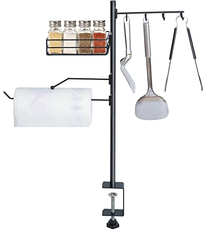 Go-komax Portable BBQ Tools Organiser -Keep Your Outdoor Barbecue Accessories & Camping Cooking Utensils Organised-Ideal BBQ Gifts for Men, BBQ Utensils Holder with Kitchen Roll Holder