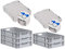 PROREGAL SuperSparSet 5x Eurobox NextGen Grip mit Scharnierdeckel und blauen Schiebeschnappverschlüssen, HxBxT 12x40x60cm, 23 L, Grau, Griffe offen, Eurobehälter, Transportbox