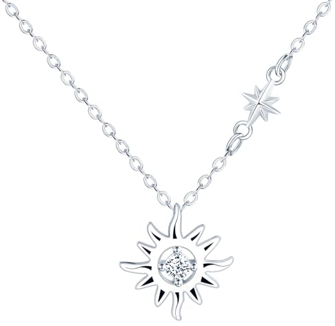 feilok 925 Sterling Silber Sonne Halskette für Frauen Kette Damen Halskette mit Anhänger Zirkonia für Damen Mädchen