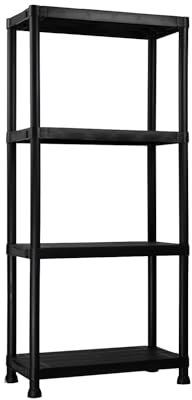 THINIA HOME - Estantería Almacenaje, Polipropileno PP, Multiusos, Hogar, Trastero, Domitorio y Cocina, 4 Baldas, Carga Máxima 100Kg, 61x31x131cm (Largo x Ancho x Alto), Color Negro