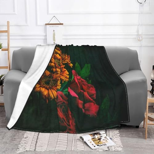 Fleecedecke, Sonnenblume und Rose, Mikrofaser, für Sofa, Bett, Couch und Reisen, 127 x 101 cm