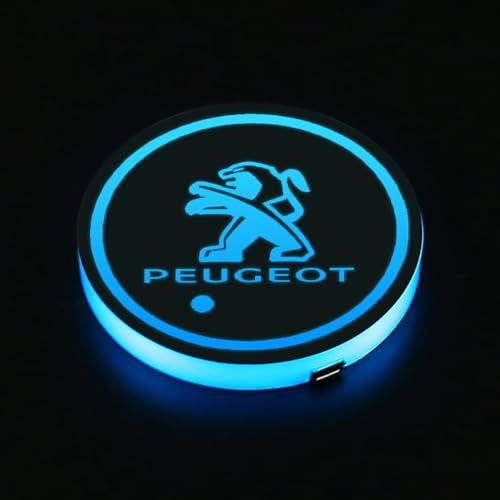 2 PièCes LED Porte-gobelets pour Peugeot 508 607 806 807 1007 2008 3008 4007 5008 Rifter Bipper RCZ Voiture Gobelet Dessous 7 Couleurs Tapis de Verre USB Chargement Tasse sous-Verres