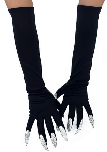 Sihaby Black Cat Claw Gloves,Woman Long Gloves With Claws,Wolf Nail Gloves for Halloween Carnival Prop Cosplay Costume