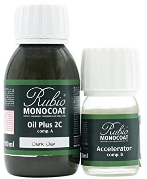 Rubio Monocoat Oil Plus 2C Wood Finish, 5 m² - Cotton White | Quick-Dry, Eco-Friendly Linseed Formula for Indoor Surfaces | Includes Accelerator (Part B) | Protector | 130 ML