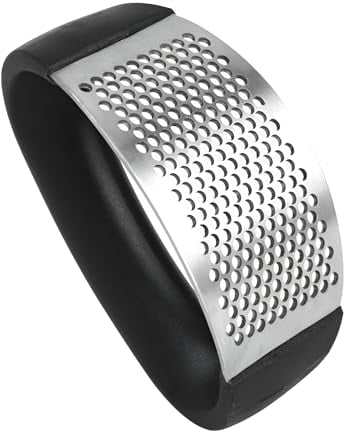 Garlic Press Crusher Kitchen Rocker | Stainless Steel Ginger Crusher/Mincer/Peeler, Soft Handle, Handy Presser Quick Squeeze, Easy to Use & Clean Professional Kitchen Tool UK - Silver/Black