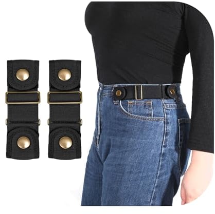 WHIPPY 2 Stücke Ohne Schnalle Gürtel Damen Herren Schnallenfrei Elastischer Gürtel Schnallenloser Stretch Taillengürtel schwarz,16cm