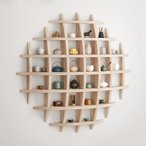 CSBH Présentoir Mural for théière, Porte-Tasse à thé Chinois en Bois Massif, décoration Murale, étagère de Rangement for Salon, Cuisine, Bureau, Commercial, 48 x 48 Pouces (Color : Bianco)