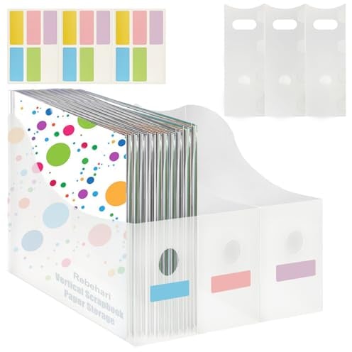 Rebehari 30,5 x 30,5 cm Papier-Organizer, vertikale Scrapbook-Papieraufbewahrung mit 12 Haftindex-Tabs, 6 Stück faltbarer Scrapbook-Papier-Organizer für Akten, Karton, Zeitschriften, Dokumente