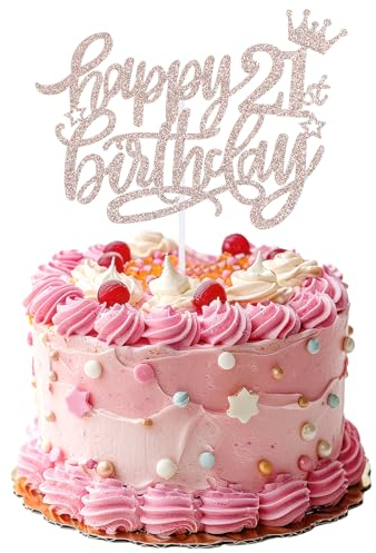 Prasacco Tortendeko Geburtstag, Happy 21th Birthday Cake Topper Roségold Glitzer 21. Geburtstag Tortendeko 21 Geburtstag Party Kuchen Deko für 21 Jahre alte Jungen und Mädchen (1 Stück)