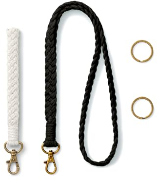 AOKSUNOVA Schlüsselanhänger Makramee Lanyard Schlüsselband Lang Schlüsselanhänger zum Umhängen Weiß+Schwarz