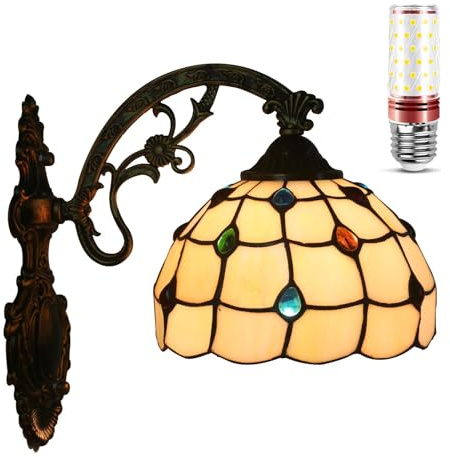 Uziqueif Wandleuchte Innen, Tiffany Style Wandlampe, Vintage Wandlampe Innen mit 8 Zoll Buntglas Lampenschirm Wandlicht für Wohnzimmer Schlafzimmer Treppenhaus Garage Flur Nachttischlampe,Baroque c