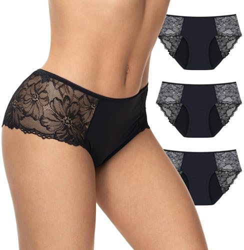 FEEL NATURAL Pack de 3 Culottes menstruelles Brossé, Noir, XXL Mixte