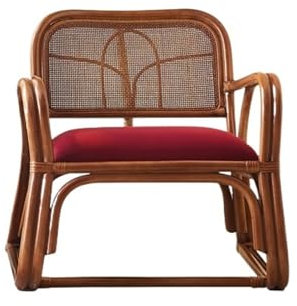 WHITEUQ Loungesessel im Retro-Stil aus Rattan – natürlicher Rattansessel mit Kissen und Armlehnen – perfekt zum Entspannen drinnen und draußen