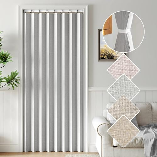 Treatmentex Folding Grey 100% Full Blackout Pleated Curtains with Hooks for Door Way, Accordion Closet Curtains, Wall Drapes, Room Divider, 42 W x 78 L 1 Panel Gray