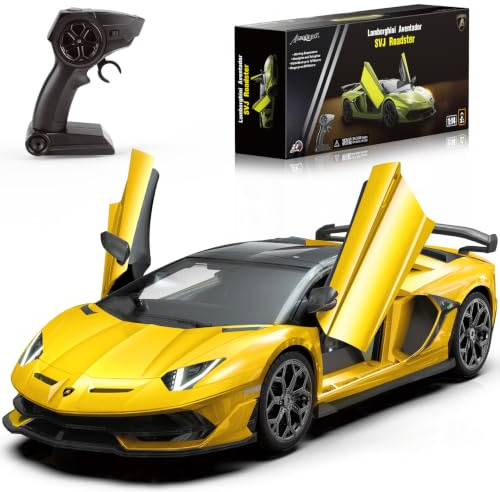AEROQUEST 1:14 Lamborghini Ferngesteuertes Auto,2.4GHz Offiziell Lizenziertes Lamborghini RC Autos mit Fernbedienung & Scheinwerfer für Jungen Mädchen Geburtstagsgeschenke,Gelb