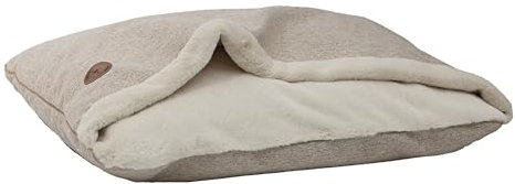 Lauren Design NEL Hundebett für Mittelgroße und Kleine Hunde - Flauschiges Katzenbett Haustierbett Mit Kapuze, Rutschfest und Waschbar (Beige Natura, XL 100 x 80 cm)