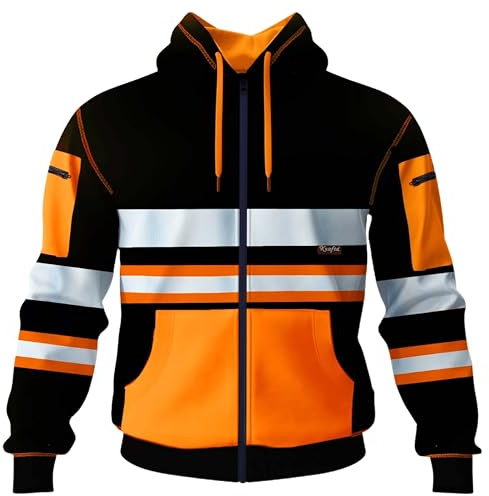 kraftd Mens Hi Vis Hoodie High Viz Hooded Sweatshirt Workwear Hoody With Reflective Tape