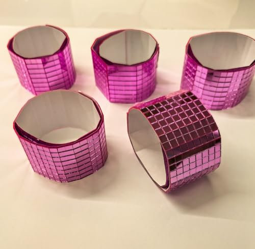 Pink Self-Adhesive Glass Mirror Mosaic,2400Pcs 5x5mm Mirror Tiles for DIY Disco Ball, Cowboy Hat, Vase, Bottle, Interior Decoration