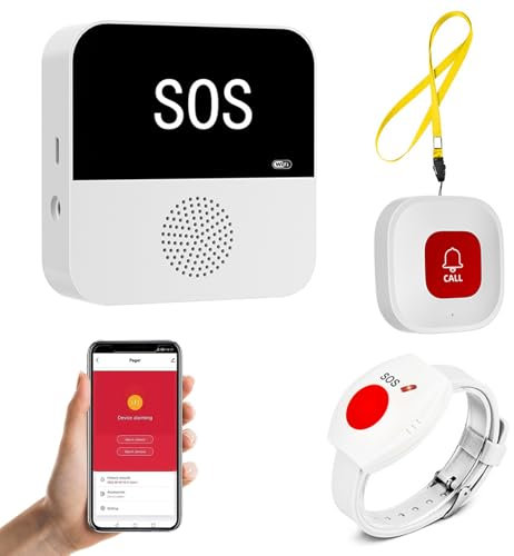 Notrufknopf für Senioren Notruf Kabellos Notfallknopf,Hausnotruf intern,Kompatibel mit Tuya Smart/Smart Life,(Unterstützt Wi-Fi 2.4GHz) WiFi Smart SOS Funkalarm Set (1Sender+1 SOS Armband+1Empänger D)