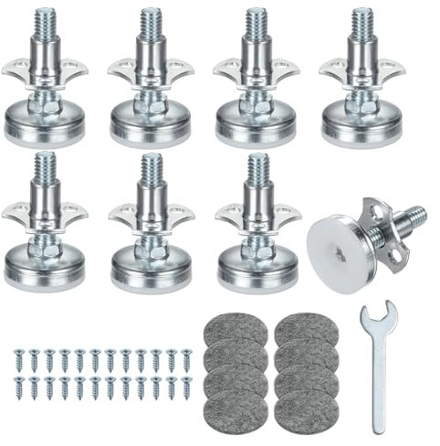 M METERXITY Lot de 8 Pieds de Meuble, Filetage 3/8-16 avec Kit de T-Nut, Vérins de Nivellement de Meuble Réglables, Pieds de Nivellement Réglables Supportant 2640 Livres[Nickel-Plaqué Argent]