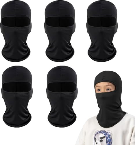 SEFIRST 5 Stücke Sturmhauben, Sturmhaube Kinder Unter Helm, Motorrad Gesichtshaube Skimaske Hals Gaiter, Kühlung Balaclava Elastisch UV Schutz Atmungsaktiv Maske für Radfahren Sports ski (Schwarz)