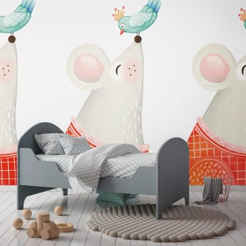 Profhome Kindertapete 391871-GU Vliestapete weiß grau rot türkis-blau Fototapete 0,53 m x 8,80 m / 4,45 m2