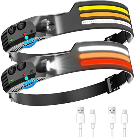Carehabi Stirnlampe LED 2 Stück Wiederaufladbar Kopflampe Stirnlampe 230°Wide Angle Kopflampe IPX4 Wasserdicht für Joggen Laufen Campen Angeln Wandern