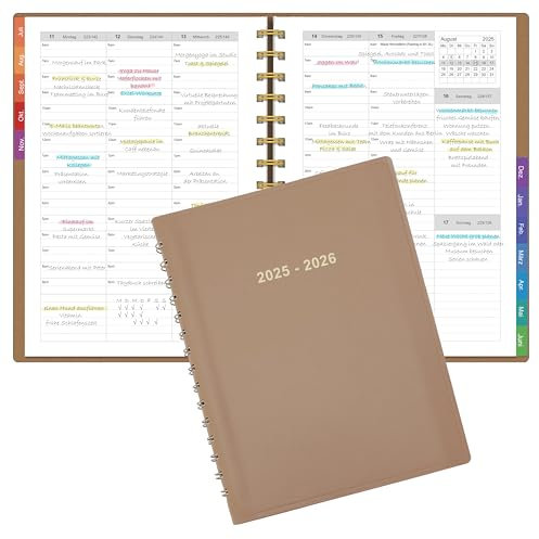 Leapig Terminplaner A5 2025/2026 Softcover mit Farbigem Randregister & Multifunktionalen Seiten – Juli 2025 bis Juni 2026 – 30 Minuten-Intervalle Wochenplaner 100 GSM Papier