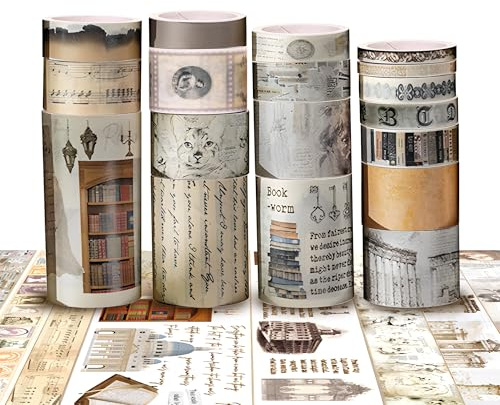JNYUTEEN 18 Rollen Vintage Washi Tape Set, Masking Tape Dekoratives Klebeband, Washitape Klebeband Bunt Scrapbooking Zubehör für DIY Handwerk Planer Scrapbooking Verpackung