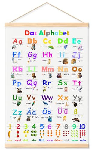 UYOTBKEUB ABC und Zahlen Poster für Kinder, Lernposter für Kindergarten, Vorschule, Grundschule, Einfach Schreiben Lernen Alphabet Plakat, A-Z und 1-10 Poster für Mädchen und Jungen