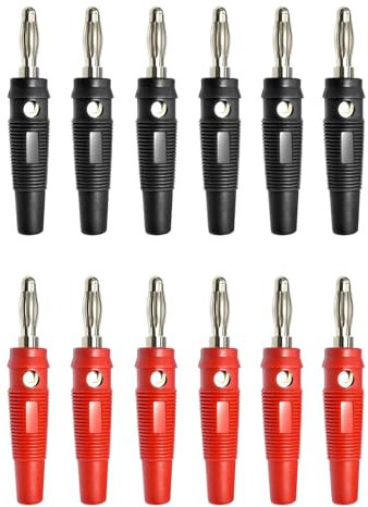 12 Stück Bananenstecker 4mm, Bananenstecker, 20A Lautsprecher Bananenstecker Schraubbar, 4mm Bananenstecker Steckverbinder für Kabel Boxen Endstufen AV-Receiver (Schwarz & Rot)