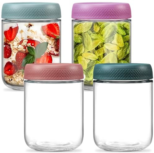 DUBUOZA Overnight Oats Gläser 4 stück 500ml Meal Prep Gläser mit Deckel Einmachgläser mit Schraubdeckel für Speichern die Overnight Oats,Müsli,Joghurt,Smoothie,Teepudding,Marmelad