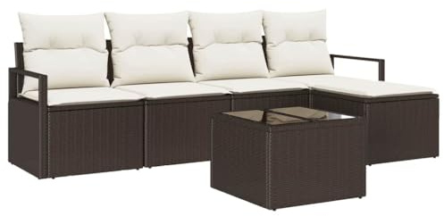 vidaXL 5-teiliges Garten-Sofa-Set mit Kissen, modulares Design, braun und weiß – perfekt für draußen, robust, bequem und ideal für Terrassen, Balkone und die sommerliche Lounge.