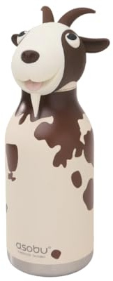 Asobu Bestie Bottle Insulated Stainless Steel Water Bottle with Detachable Soft Animal Head Fun Drinking for Kids and Teens with Flexible Reusable Straw 16 Ounce (Goat)