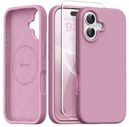 GONEZ Magnetic for iPhone 16 Case, [Compatible with MagSafe] Anti-Scratch Microfiber Lining & Screen Protector, Silicone Camera Control, Shockproof Slim Phone Cover 6.1 inch, Blackcurrant