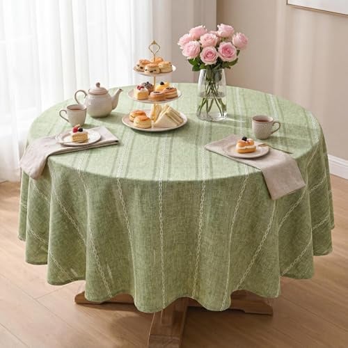 Artoid Mode Boho Salbei Grün Baumwollmischung Tischdecke Rechteckig Rund 140 cm, Landhausstil Abwaschbar Tischwäsche Küche Urlaub Party Dekor