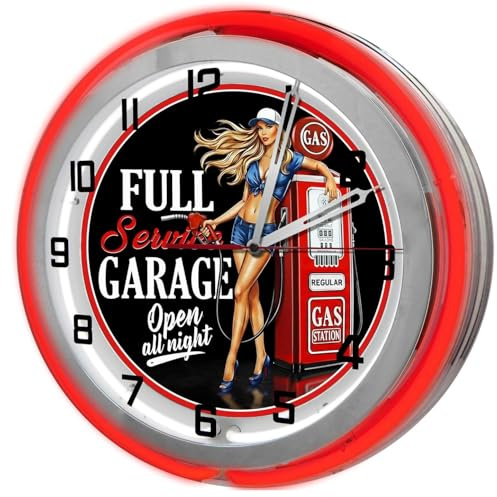 Full Service Garage Clock, Gas Station Wall Neon Wall Clock Double Neon