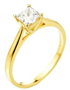 Wycian Verlobungsringe Nickelfrei Diamant Ring Damen 14 Karat Gelbgold Diamant Im Prinzessschliff, 0,5 CT Größe 49 (15.6) Massiv, Nicht Plattiert Mode für Schwester Engagement Schmuck