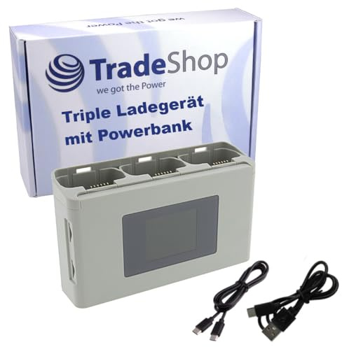 Trade-Shop Triple Ladegerät Ladestation mit Powerbank, SD-Speicherkartenaufbewahrung kompatibel mit DJI Mini 2, Mavic, SE / 4K Drohne