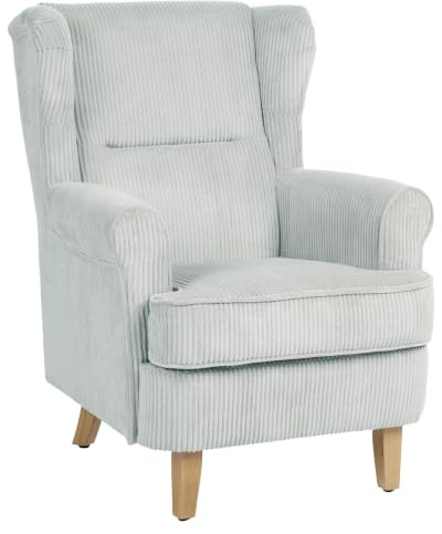 Beliani Sessel Hellblau Cord Gepolstert Gesteppt mit Hellen Holzbeinen Armlehnen Skandinavischer Stil Wohnzimmer Ohrensessel Polstersessel Cordsessel