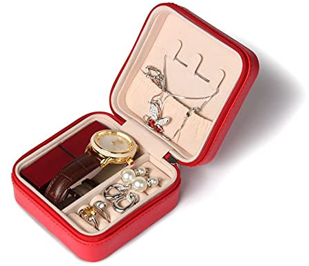PAGUON Schmuckschatulle, Schmuckschatulle, kleine Uhr, Lippenstift, Aufbewahrungsbox, Damen-Geschenk, PU-Leder, Reise-Schmuck-Aufbewahrungsbox, Schmuck-Organizer (Farbe: Weiß)