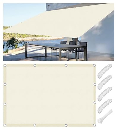 Voile Ombrage Rectangulaire Imperméable 3x6M Toile D'ombrage Filet D'ombrage Bâche Ombrage Polyester Protection UV Solaire pour Jardins Balcons Terrasse Pergola avec Oeillets et Cordons Crème