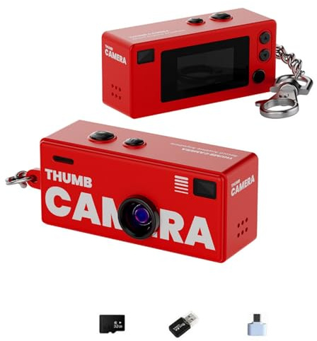 Mini Appareil Photo Numérique Porte-Clés, Caméras Vidéo Compactes avec Carte TF 32 G, Mini Caméra Rétro Porte-Clés, USB-C, Idéal pour Voyages, Vlogging, Divertissement (Rouge)