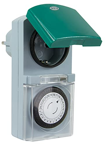 REV Ritter 0025700409 - Presa con orologio meccanico Tag IP44, colore: Grigio/Verde