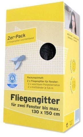 2 x Fliegengitter 128x148cm für Fenster mit Klett-Band - Insektenschutz
