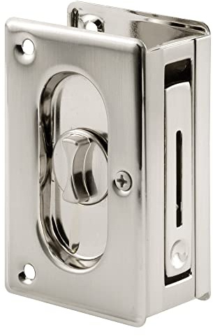 Prime-Line N 7367 Pocket Door Privacy Lock with Pull - Replace Old or Damaged Pocket Door Locks Quickly and Easily – Satin Nickel, 3-3/4” (Single Pack)